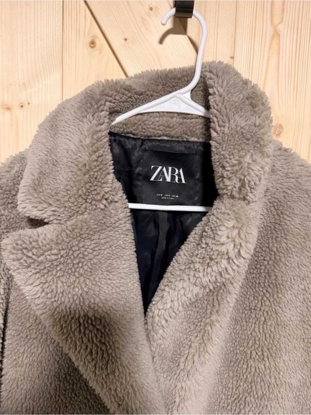 ZARA Teddy Jacket Women's Taupe Faux Shearling Warm Cozy Coat Size S